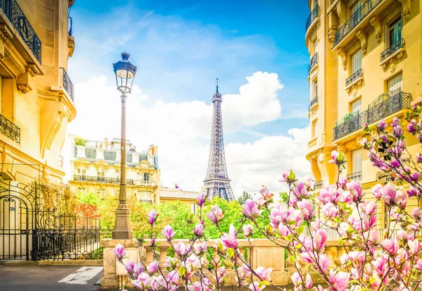 Eiffel tour a Paris street — Stock fotografie