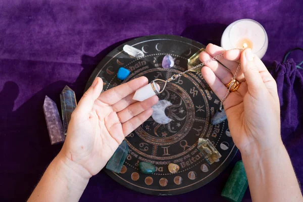 Top view of astrologer hands — Stockfoto