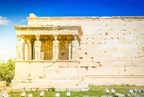 Berömda Fasaden Erechtheion Tempel Akropolis Aten Grekland — Stockfoto