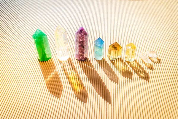 Healing crystals on brown background — Stock Photo, Image