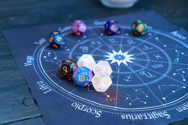 Horoscope Zodiac Circle Divination Dice Fortune Telling Astrology Predictions Concept — Stock fotografie