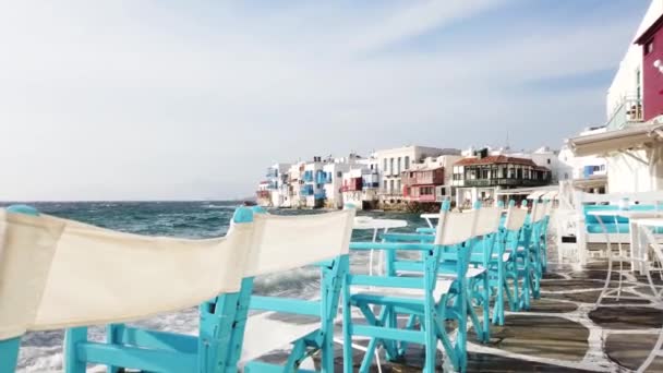 Mare Tavolo Caffè Sul Mare All Isola Mykonos Grecia Estate — Video Stock