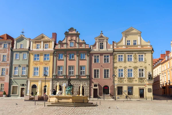 Fasady Domów Średniowiecznych Głównym Placu Poznań Polska — Zdjęcie stockowe