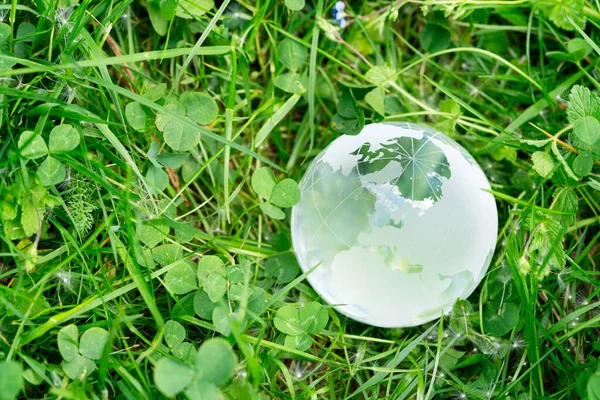 Earth Protection Sustainable Ecology Development Concept Glass Earth Planes Green — Stock Photo, Image