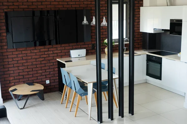 Moderne Weiße Loft Stil Offene Küche Hintergrund — Stockfoto