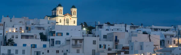 Науса Набережній Вночі Красиві Грецькі Острови Парос Греція Панорама Веб — стокове фото