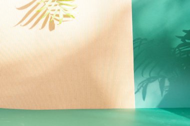 Koyu yeşil ve desenli kahverengi arkaplanda asgari modern ürün görüntüsü