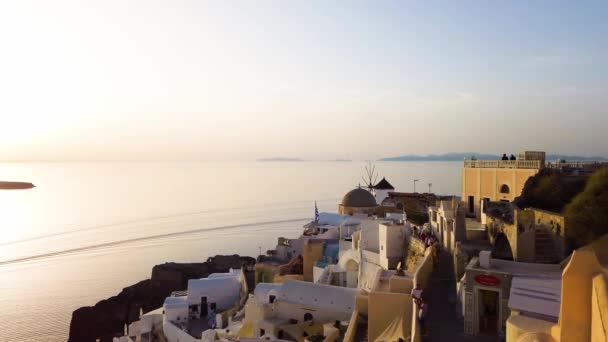 Sunset Sea Waves Oia Village Santorini Grécia — Vídeo de Stock