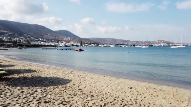 Estabelecendo Tiro Praia Romântica Ilha Grega Paros Grécia — Vídeo de Stock