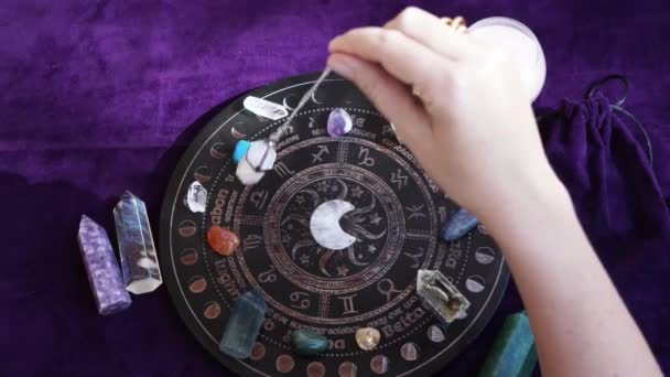 Top View Astrologer Hands Making Forecast Fate Astrological Forecast Mysticismm — Stock Video