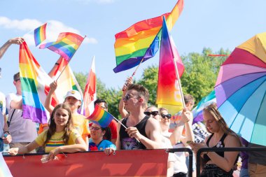 WARSAW, POLAND - JUNE 25: Gay pride parade, people participating and having fun at equality march or lgbt gay parade at Warsaw, Poland on June 24, 2022