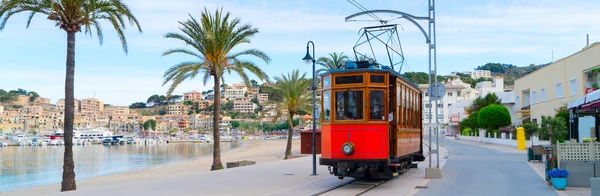 Old Tram Port Soller Beach Palmas Mallorca Summer Web Banner — Stock Fotó