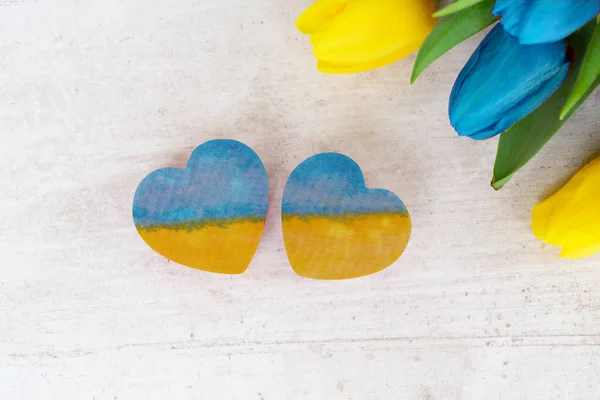 Pair Hearts Color Ukranian Flag Support Ukraine Concept — Stockfoto