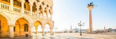 Palace of Doges facade detail and San Marco square in Venice, Italy, web banner