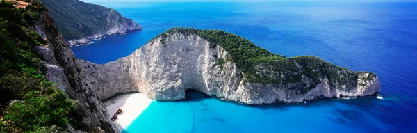 Playa Navagio Famoso Paisaje Vacaciones Verano Isla Zakinthos Grecia Banner — Foto de Stock