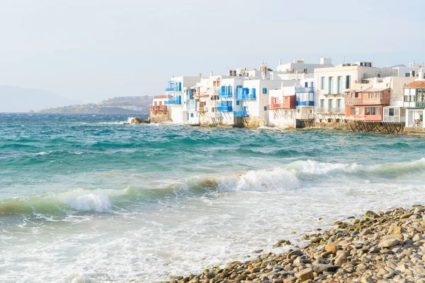 Mare Tavolo Caffè Sul Mare All Isola Mykonos Grecia Estate — Foto Stock