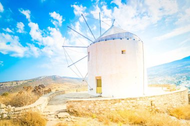 Windmill of Paros island, summer at Greece with sunshine