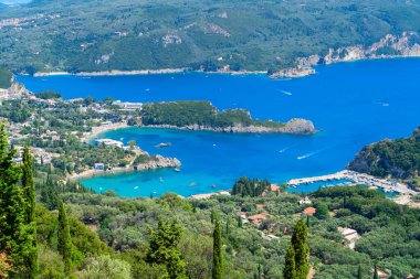view of Paleokastritsa beach bay on Korfu at summer, Greece