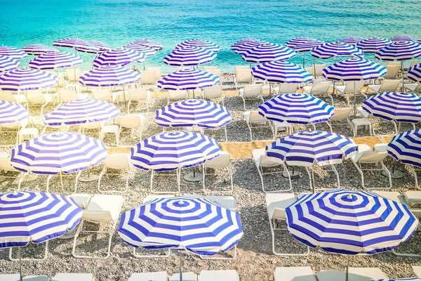 Ote Dazur Striped Beach Umbrellas Franciaország — Stock Fotó