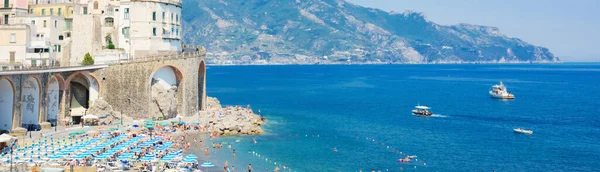 Summer Atrani Beach Sea Water Italy Web Banner Format — Stock Photo, Image