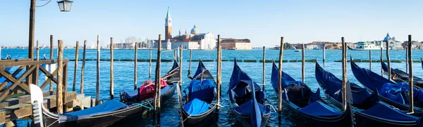 View San Giorgio Island Row Gondola Boats Venice Italy Web — Stok fotoğraf