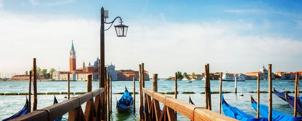 Pier Gondolas Embankment Grand Canal Venice Italy Web Banner Format — Zdjęcie stockowe