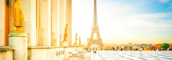 Eiffel Tower Gardens Trocadero Square Sunrise Paris France Web Banner — стокове фото