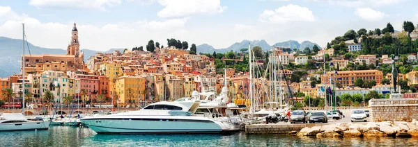 Colorful Houses Menton Old Town Harbor Summer Day France Web — Foto de Stock