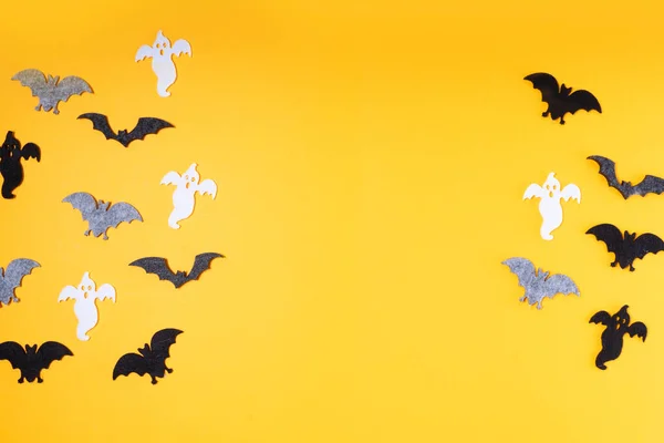 Halloween Plano Yacía Escena Vista Superior Con Murciélagos Fantasmas Sobre — Foto de Stock