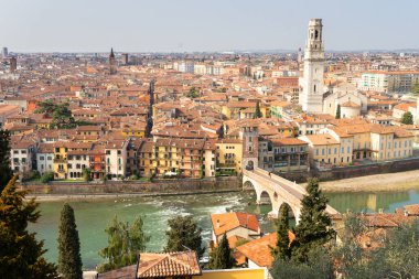 Scenery with Adige River and Ponte di Pietra, old town of Verona, Italy, Veneto region