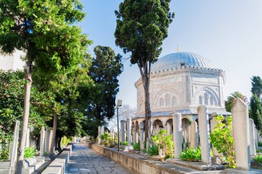 yard of Suleymaniye the Magnificent Mosque in Istanbul, Turkey. Istanbul most iconic lamdmarks.