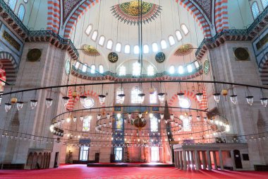 interior of Suleymaniye the Magnificent Mosque in Istanbul, Turkey. Istanbul most iconic lamdmarks.