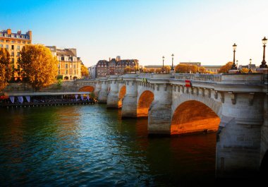 Pont Neuf at sunny fall sunset, Paris, France