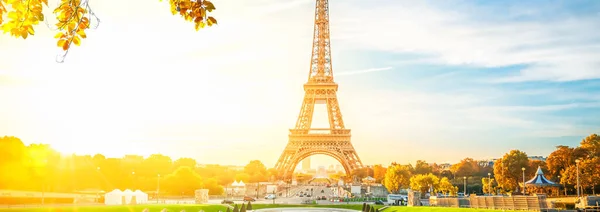 Eiffel Tower Trocadero Autumn Sunrise Paris France Web Banner Format — Stock Photo, Image