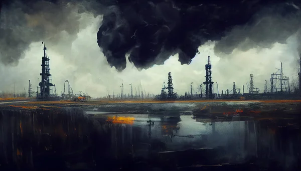 Black oil industry, pollution enviroment concept