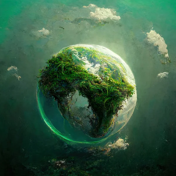 save the green planet concept with green Earth globe in space