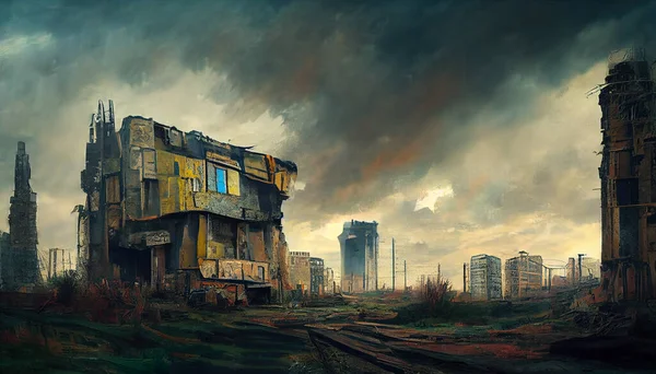 Destroyed in war post-apocalyptic city background