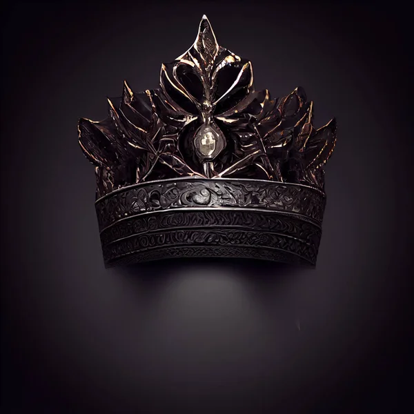 Silver crown on dark background with copy space, 3D illustration