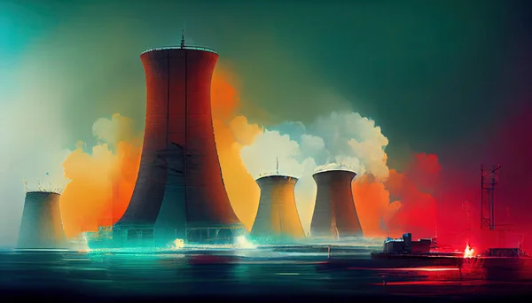 Nuclear plant illustration, nuclear energie industry concept
