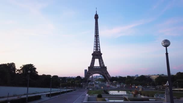 Paris Eiffel Tower Trocadero Gardens Sunrise Paris France Eiffel Tower — Vídeos de Stock