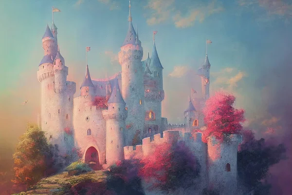 Pastel colored fary tale castle, fantasy background