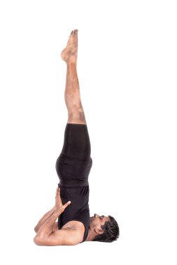 Beyaz Yoga omuz stand poz