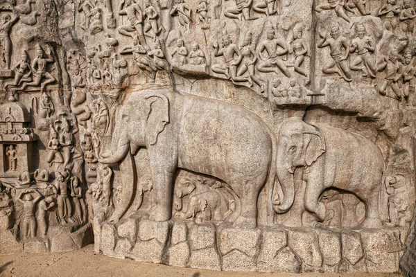 Слони рок в Mamallapuram — стокове фото