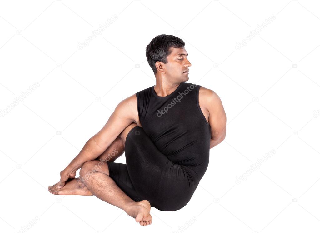 Indian Acro Yoga - Parivrtta Janu Sirsasana is twisted-head-to