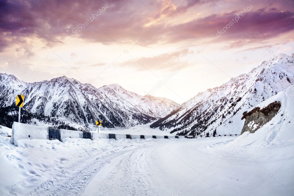 Road in the winter mountains