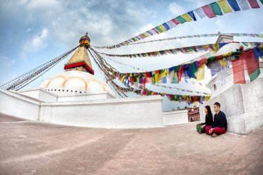 bodnath stupa yakınındaki birkaç meditasyon
