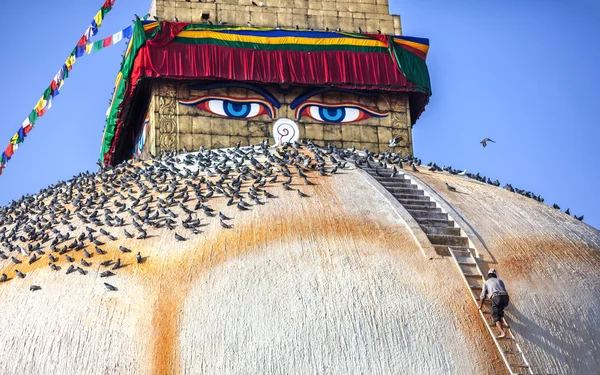 Man at Bodnath stupa — Stock Photo, Image