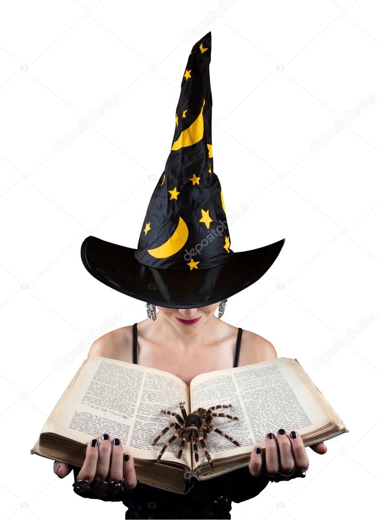 Witch with book and spider