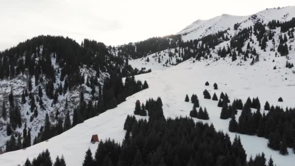 Paisaje aéreo de hermosas montañas de invierno — Vídeo de stock