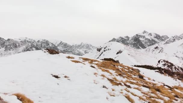 Flygfoto landskap av vackra vinterberg — Stockvideo
